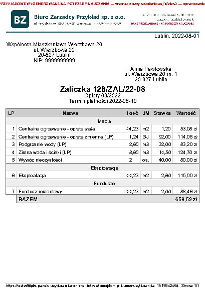 Przykładowy wydruk: Strona: A5